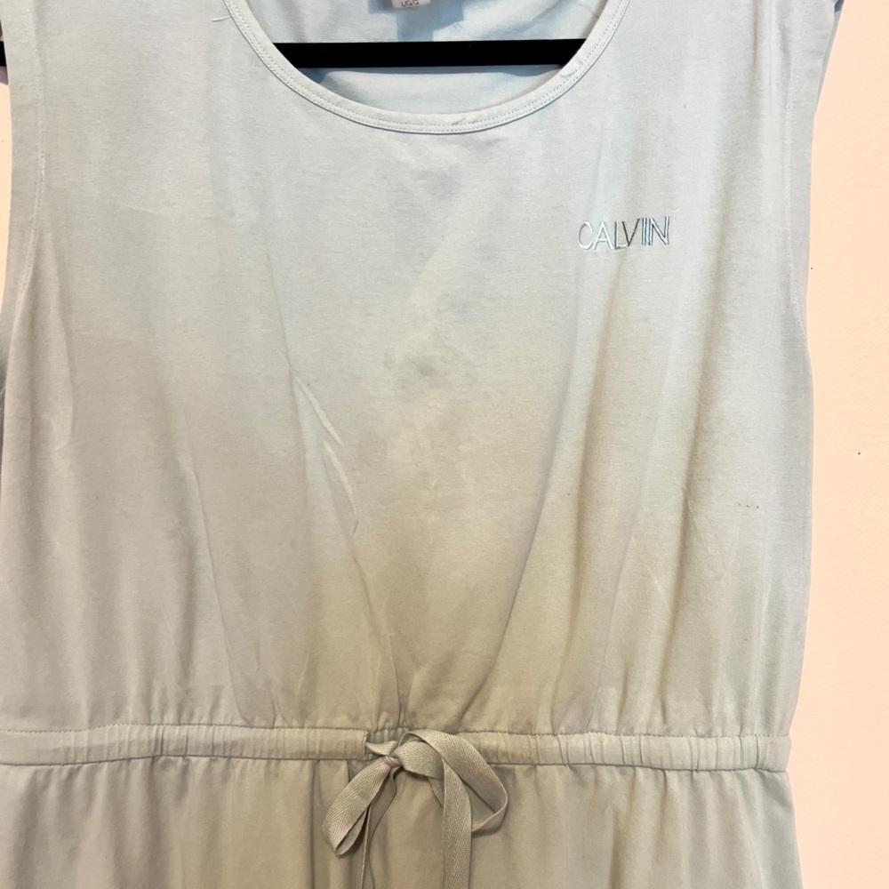 Calvin Klein sleeveless Mint Green Cotton gathered waist Dress - Picture 2 of 7